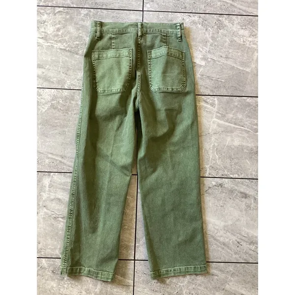 J.Crew Slim Wide Leg Pants Olive Green High Rise Crop AV814 Womens 26 - Image 9