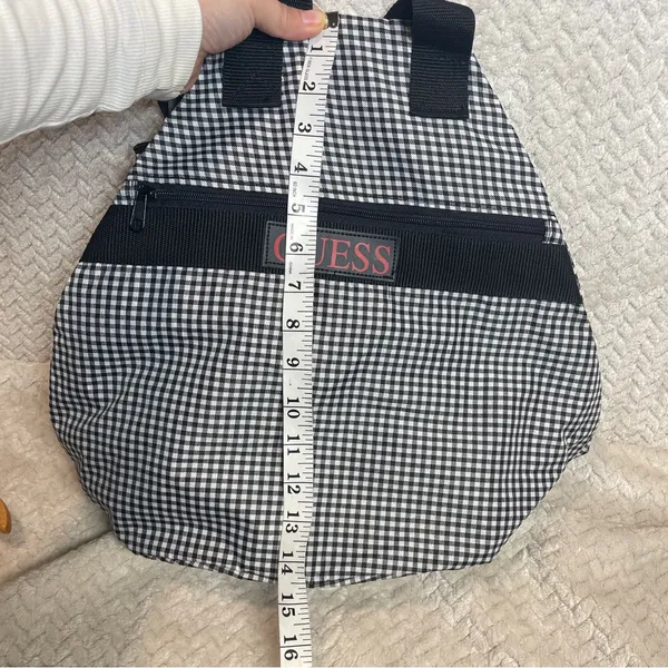 Vintage 90s Guess Gingham Tote‎ Bag Black White Checkered Round Shoulder Purse - Image 9