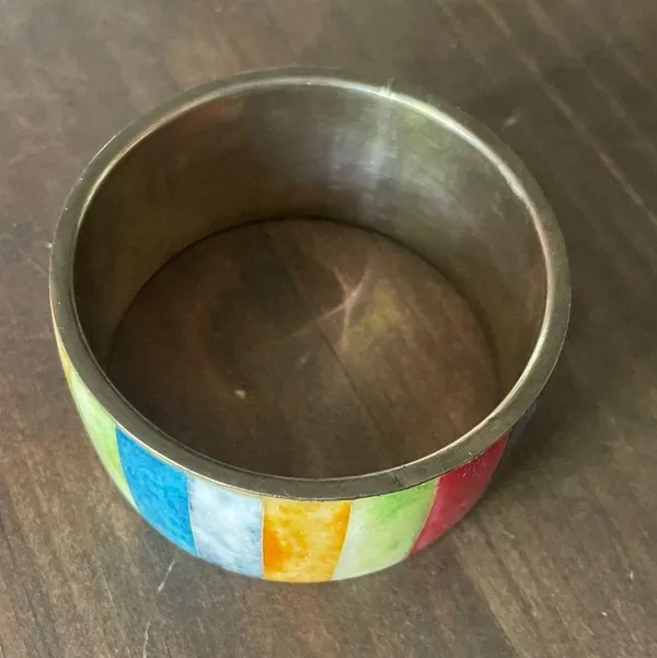 Vintage colorful boho thick brass bangle bracelet - Image 5