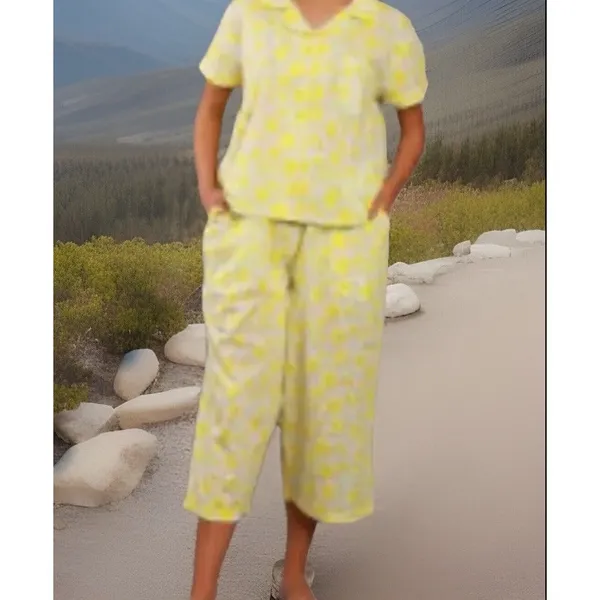 EUC Secret Treasures 2-Piece Set‎ Yellow Satin Floral Sleepwear PJ-Size L(12/14) - Image 2