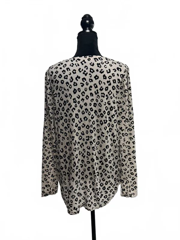 LOFT Leopard Print V-Neck Blouse Long Sleeve Animal Print Top Tan Black Size L - Image 4