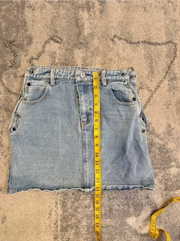 Shop Michella Light Blue Denim Mini Skirt with Chain Detail - Image 5