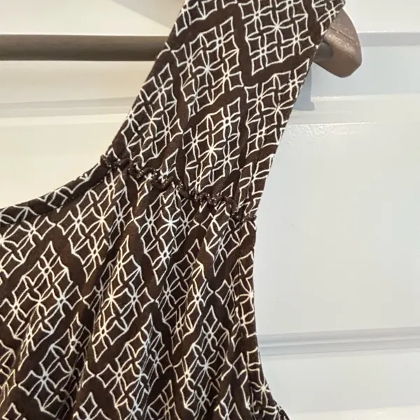 Loft Sun Dress Brown White Geometric Print Size 4 - Image 9