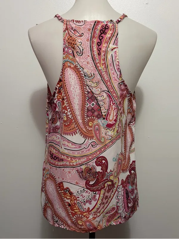 Rose & Thyme Tank Top Medium Pink Multi Paisley Racerback Boho Festival - Image 4