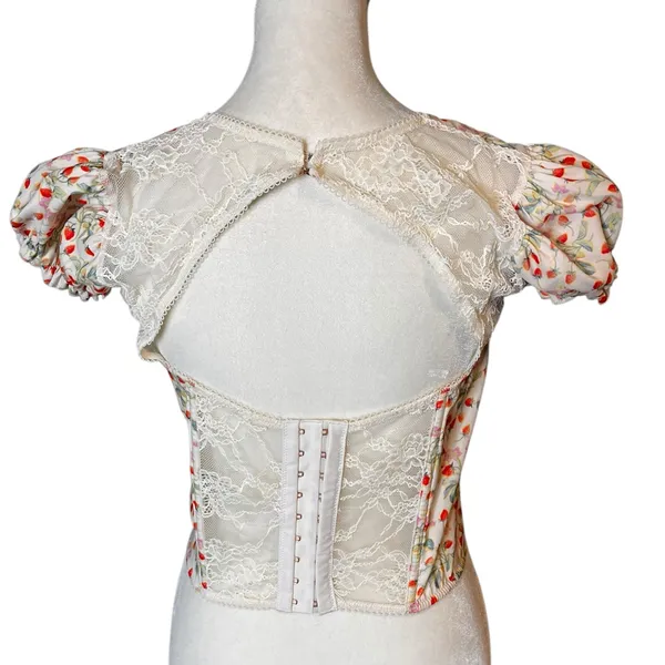 Victoria's Secret Strawberry Floral Puff Sleeve Corset Top Size M - Image 4