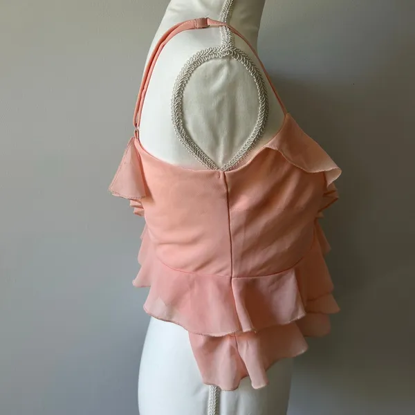White Fox Baby Pink Ruffled Cami Tank Layered Boho Size Medium - Image 3