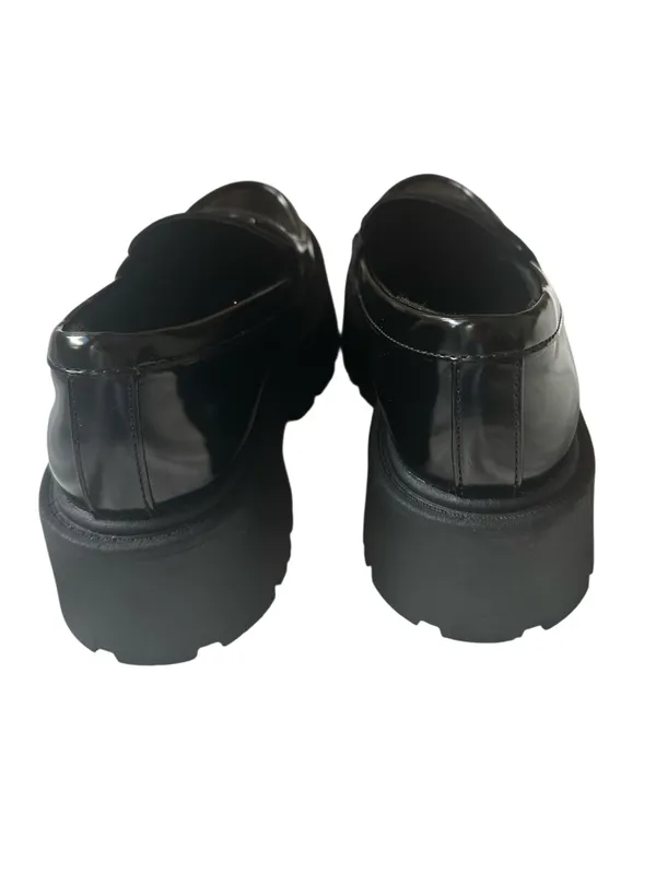 Madden NYC Platform Lug Sole Penny Loafers in shiny black patent finish. - Image 6