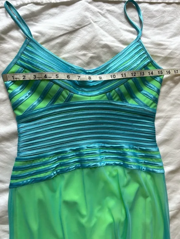Mary. L Couture Neon Green Aqua Formal Gown Maxi Dress Size 4 Prom Pageant - Image 5