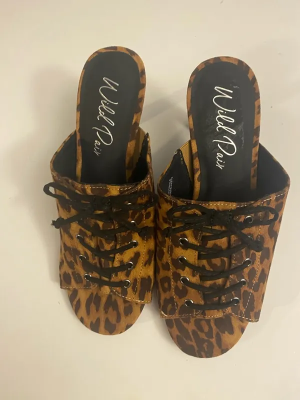 Wild Pair Leopard Print Lace-Up Mules - Brown - Image 3