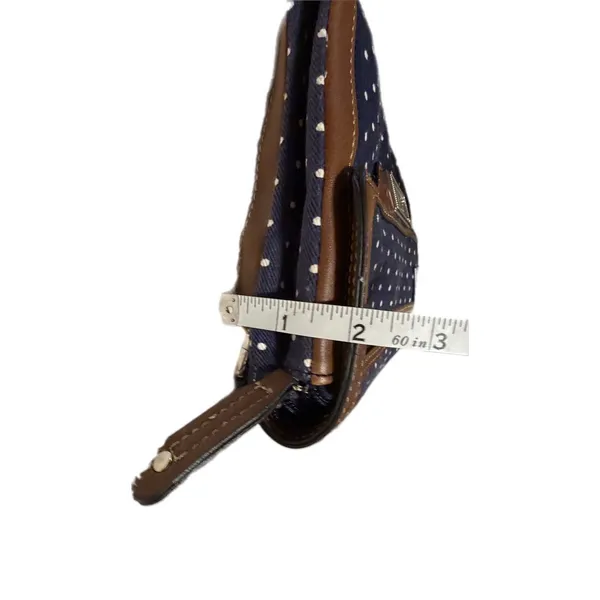 Chaps Navy Blue Polka Dot Crossbody Bag Brown Trim Canvas Small Messenger Purse - Image 8