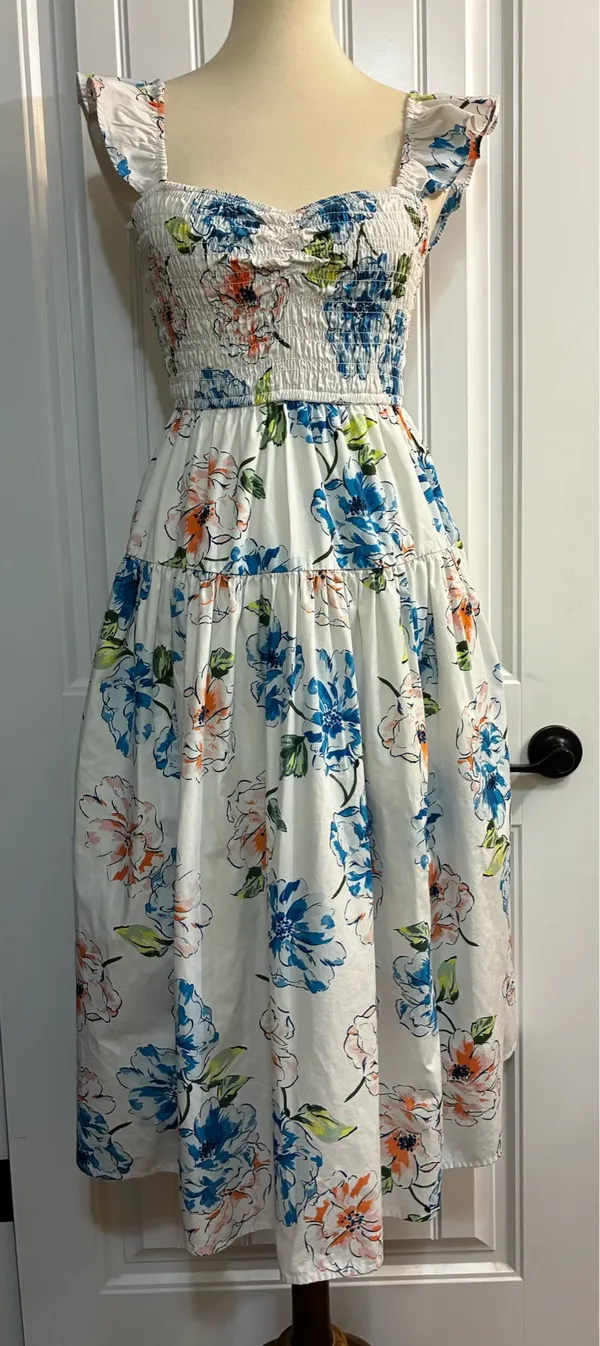 Abercrombie Floral Smocked Midi Dress Ruffle Straps Cottagecore Sundress - Image 8