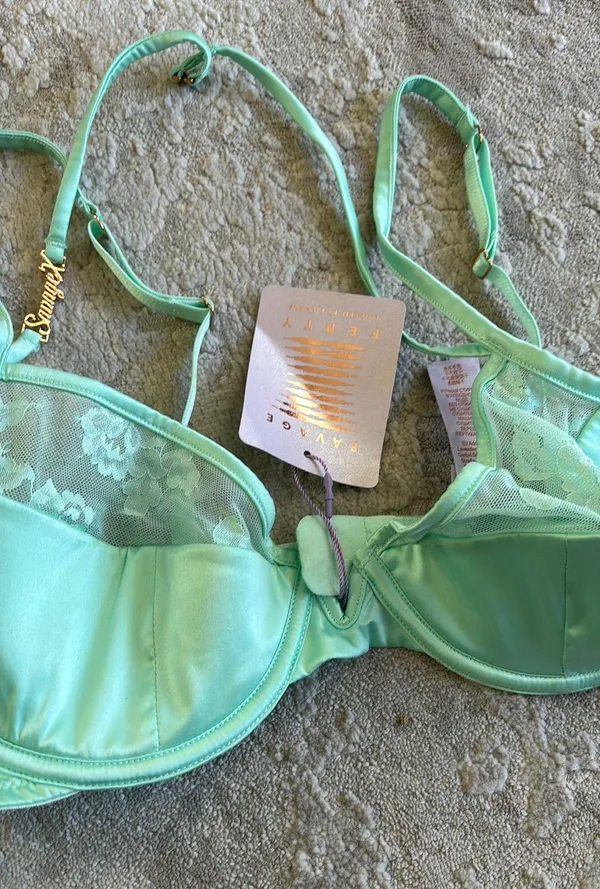 NWT Savage x Fenty Strap Up Lace Plunge Bra - teal - Image 12