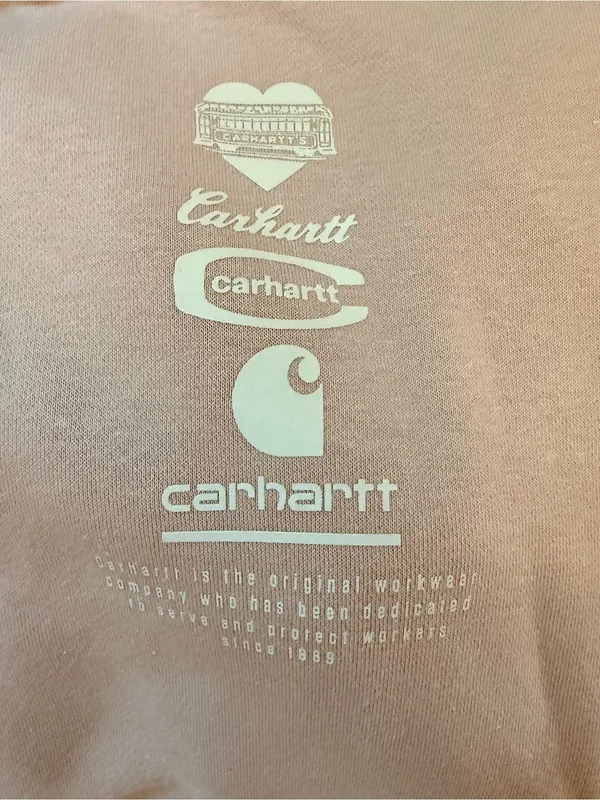 Carhartt Women's Pink Hooded Sweatshirt with White Logos - Image 5