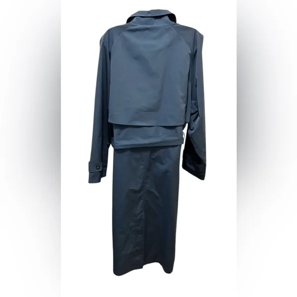 VTG L.L. Bean Traveler Belted Rain Trench Coat Dusty Blue Sz M Pockets Academia - Image 3