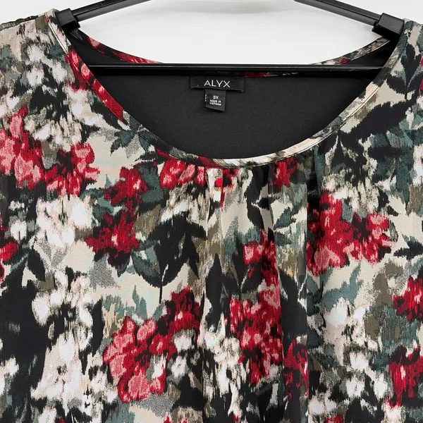 Alyx Floral Chiffon Top Sz 3XL Whimsigoth Smocked Dolman Sleeve Dark Romantic - Image 5