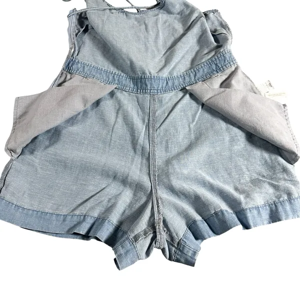 LOFT Petites Chambray Romper 6P Strappy Crisscross Linen Blend - Image 5