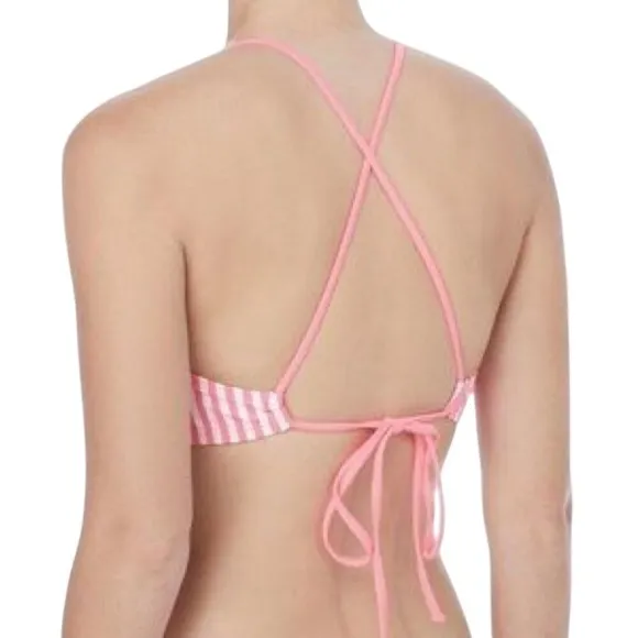 Coco Rave‎ Tropi Glow Pink Striped Flamingo Halter Bikini Top XS / S 30/32 C - Image 2