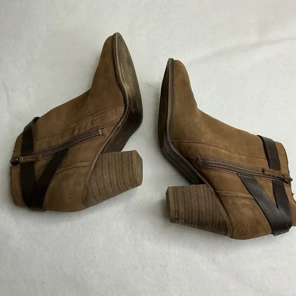 Franco‎ Sarto Dotty Brown Ankle Boots Leather Wrap Buckle Block Heel 9.5M - Image 5