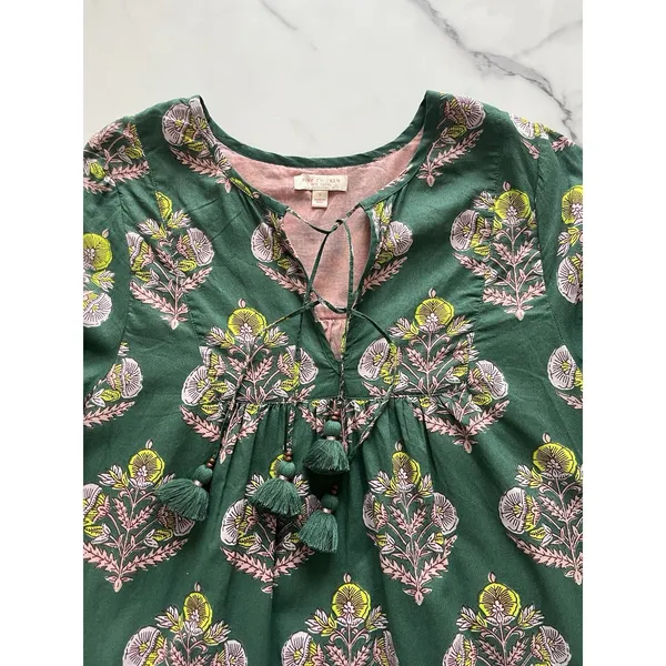 Pink Chicken Indira mini Dress Hunter Green Flower Sz Small boho peasant prairie - Image 10