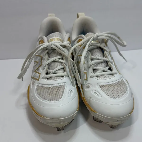 New Balance VELOv4 Women's White and Gold Athletic Sneakers Softball - Image 3