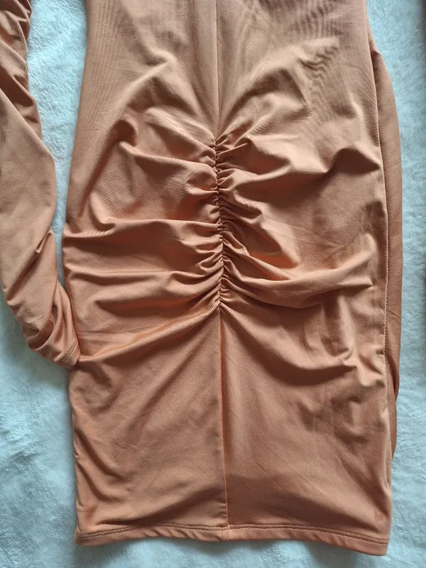Oh Polly Caramel Ruched Long Sleeve Shirt Mini Dress US 4 - Image 10