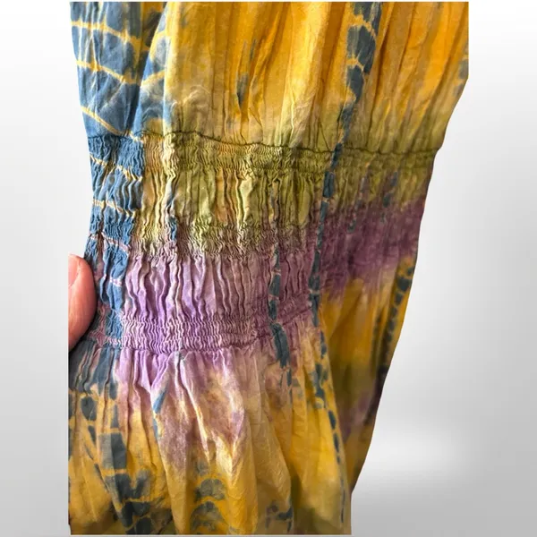Boho Tie-Dye Peasant Dress | Smocked Waist | Made in India | Size Large - Image 6