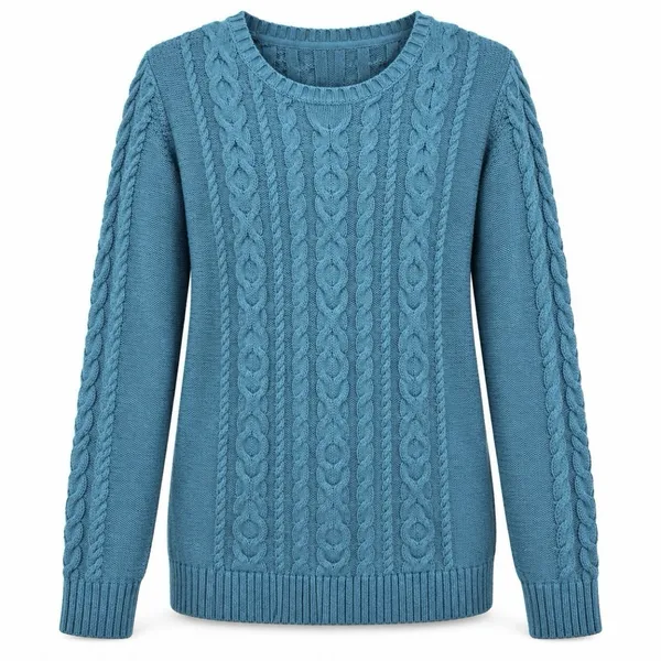 LL Bean Teal Double L Mixed Cable Cotton Crew Neck Pullover Sweater Size LARGE - Image 11