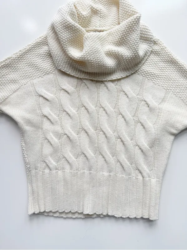 Express Cowl Neck Cable Knit Sweater Size Small - Cream - Image 3