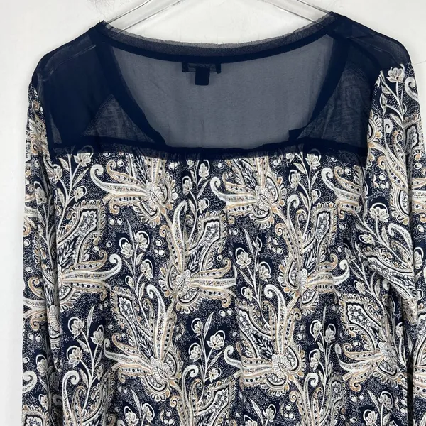 Lucky Brand Printed Woven Mix Top Button Front Navy Size Medium M EUC L1448 - Image 11