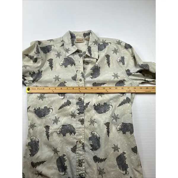 Woolrich Women's Long Sleeve Button-Up Corduroy Shirt Snow Bear Print Size S - Image 3