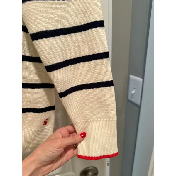 Joules Portlow Striped‎ Cotton Sweater Cream Navy Button Shoulder US 10 Nautical - Image 8