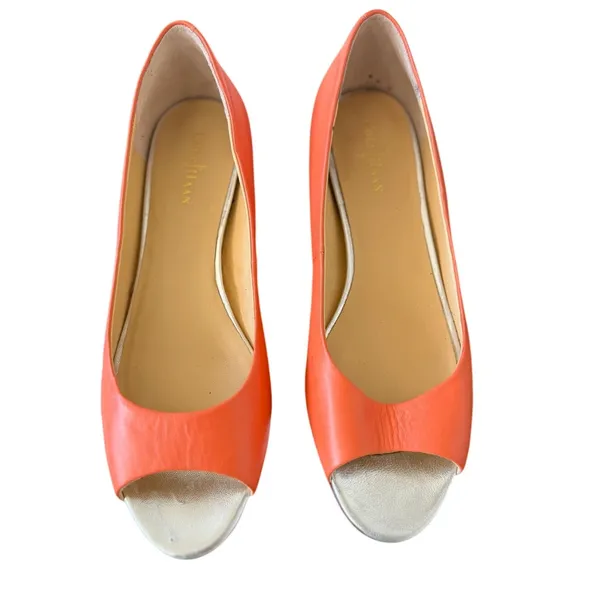Cole Haan Nike Orange & Silver Leather Peep Toe Micro Heel Ballet Flat - Image 7