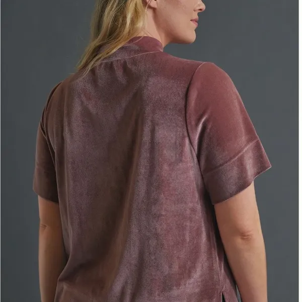 Anthropologie Krisha Mauve Velvet Mock Neck Short Sleeve Top Size Large - Image 3