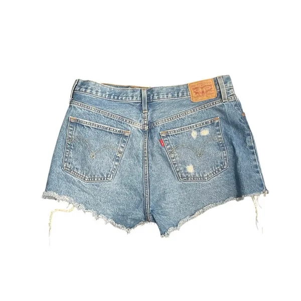 Levi's 501 Cut-Off Jean Shorts Medium Wash Distressed Denim High Rise Size 33 - Image 2