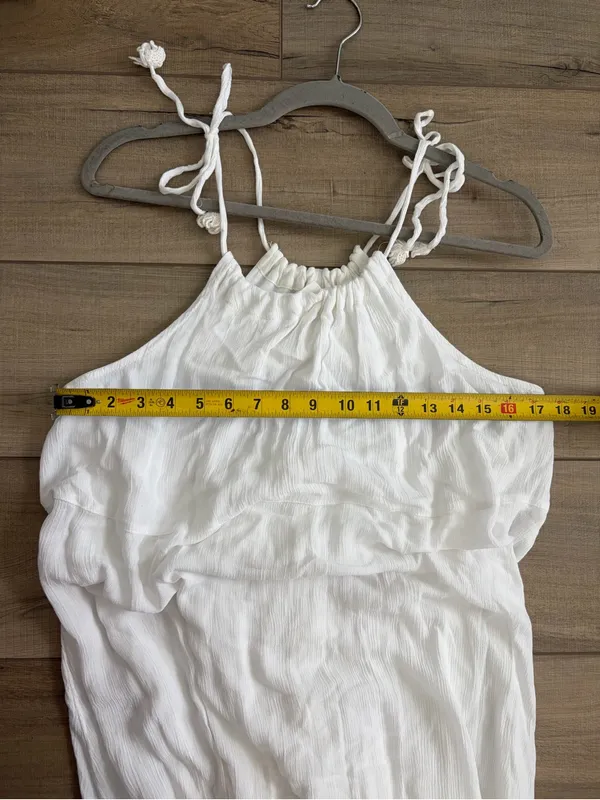 Old Navy White Cotton Sleeveless Tie Strap Crochet Trim Swing Maxi Dress M - Image 7
