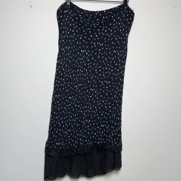 VTG 90s April Cornell Women Whimsigoth Midi‎ Skirt L Black Polka Dot Lace Indie - Image 2