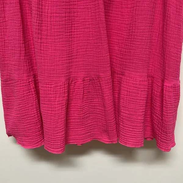 NWOT Emery Rose Vibrant Pink V-Neck 100% Cotton Gauze Dress Size L - Image 4
