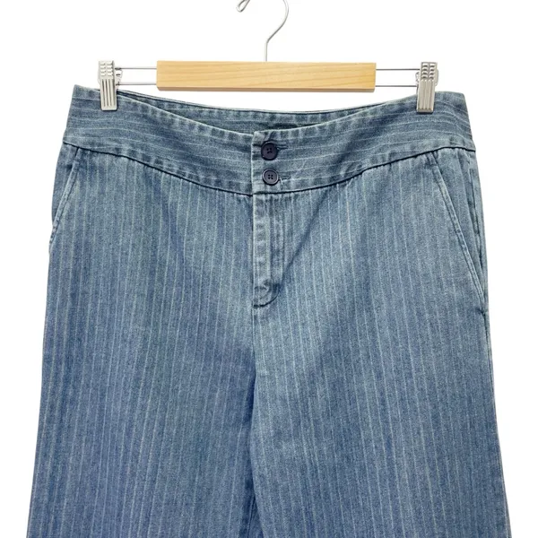 Ralph Lauren Jeans Co Pinstripe Denim Wide Leg Trouser Blue Cotton Size 10 VTG - Image 5