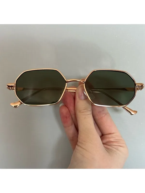 Hexagon Metal Rim Rose Gold Retro Vintage Sunglasses - Image 2