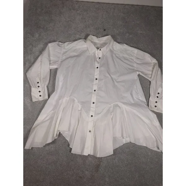 We The Free People Button Front Tunic Womens Freya Poplin Oversized M Ivory‎ - Image 4