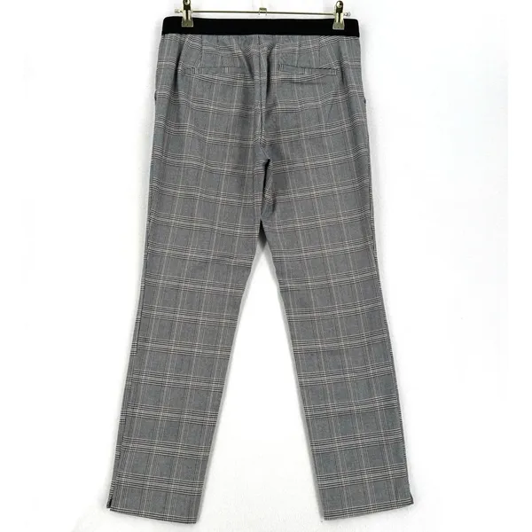 Zara Plaid Trousers Women L Gray Black Burgundy Straight Leg Elastic Waist Zara - Image 2