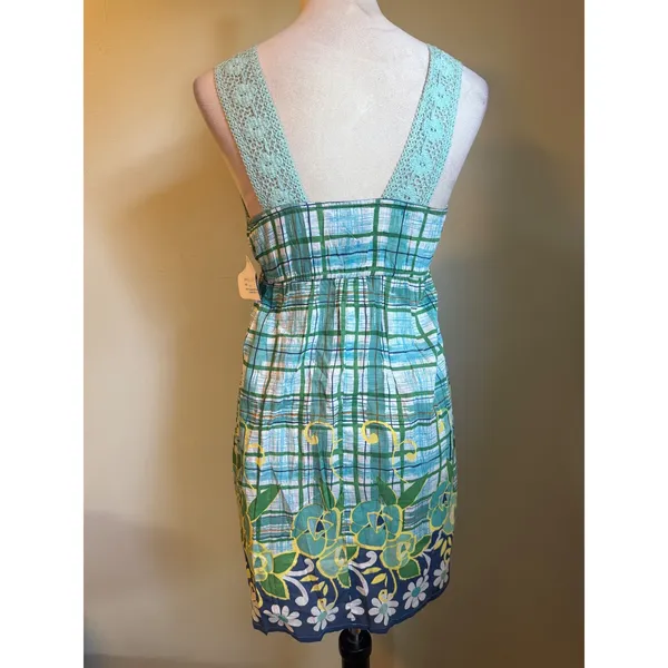 Angie Green Floral Crochet cottage boho y2k whimsi Cotton Dress Small‎ NWT blue - Image 3