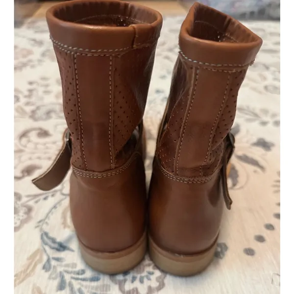 Modern Fiction Brown Leather Ankle Boots Buckle Strap Harness Size 40 US 9 - Image 5