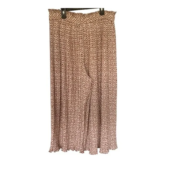 aliceblue Palazzo Wide-Leg Pleated Pull-On Cropped Pants Geometric Tan/Brown XL - Image 2