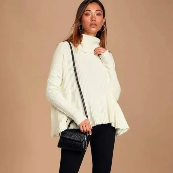 Free People Layer Cake Cable Knit Cream Tiered Ruffle Chunky Sweater Medium - Image 5