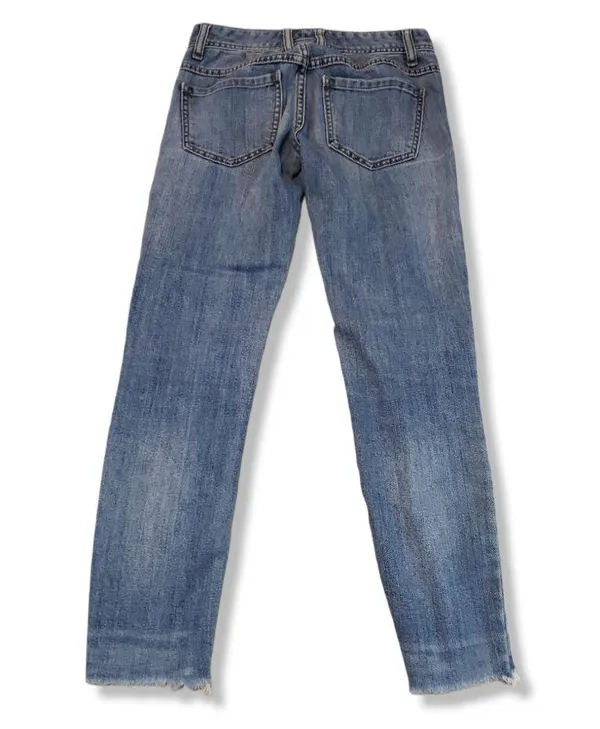 Free People Jeans Size 24 Skinny Raw Hem Distressed Destroyed Blur Denim Pants Women's Low Rise Jeans - Image 2