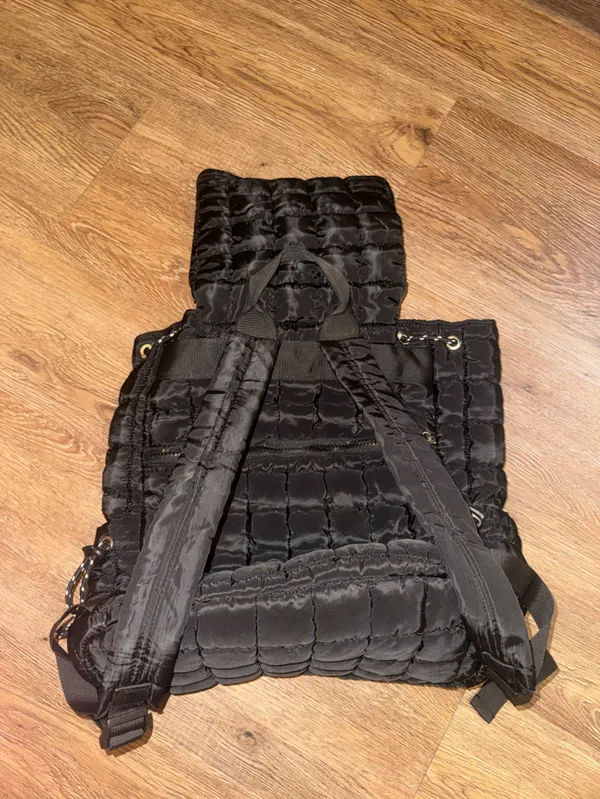 Quilted Black Nylon Women's Backpack Tote - Image 3