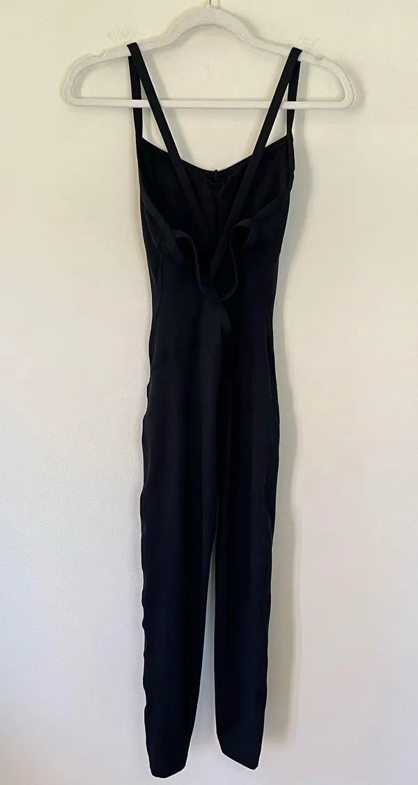 Bombshell Sportswear Sculpt Strappy Open Back Athletic Exercise Jumpsuit Black - Image 6
