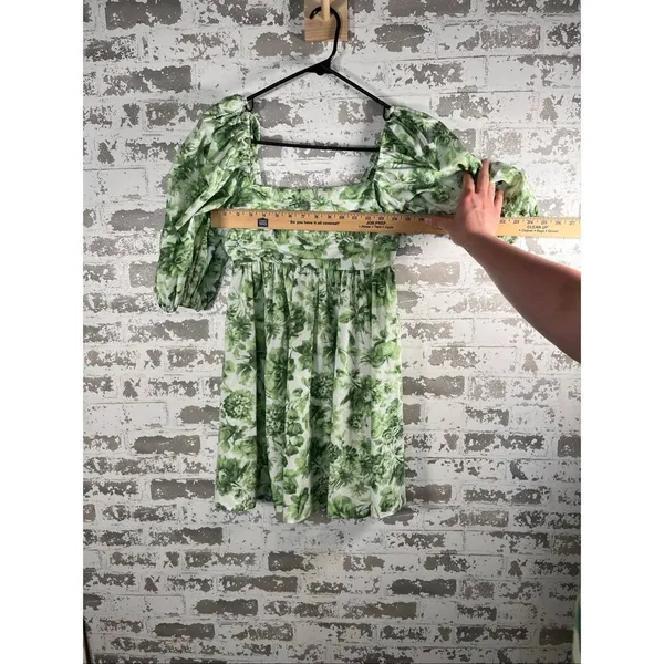 Abercrombie & Fitch | women green floral square neck puff sleeve dress - Image 8