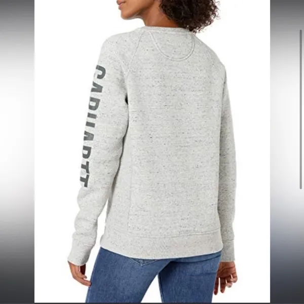 Carhartt Relaxed Fit Women’s Crewneck Sweatshirt Gray Logo Small - Image 3